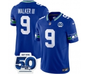 Men's Seattle Seahawks #9 Kenneth Walker III Royal 2025 F.U.S.E 50th Anniversary Patch Throwback Vapor Limited Football Stitched Jersey