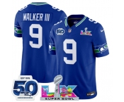 Men's Seattle Seahawks #9 Kenneth Walker III Royal 2025 F.U.S.E. Super Bowl LX Patch And 50th Season Patch Vapor Throwback Limited Football Stitched Jersey Men's Seattle Seahawks #9 Kenneth Walker III Royal 2025 F.U.S.E. Super Bowl LX Patch And 50th Season Patch Vapor Throwback Limited Football Stitched Jersey