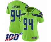 Women's Seattle Seahawks #94 Ezekiel Ansah Limited Green Rush Vapor Untouchable 100th Season Football Jersey