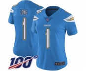 Women's Los Angeles Chargers #1 Ty Long Electric Blue Alternate Vapor Untouchable Limited Player 100th Season Football Jersey