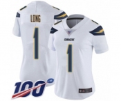 Women's Los Angeles Chargers #1 Ty Long White Vapor Untouchable Limited Player 100th Season Football Jersey