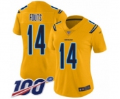 Women's Los Angeles Chargers #14 Dan Fouts Limited Gold Inverted Legend 100th Season Football Jersey