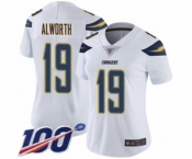 Women's Los Angeles Chargers #19 Lance Alworth White Vapor Untouchable Limited Player 100th Season Football Jersey