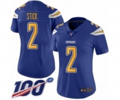 Women's Los Angeles Chargers #2 Easton Stick Limited Electric Blue Rush Vapor Untouchable 100th Season Football Jersey