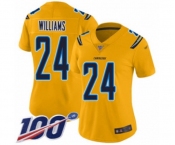 Women's Los Angeles Chargers #24 Trevor Williams Limited Gold Inverted Legend 100th Season Football Jersey