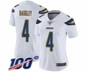 Women's Los Angeles Chargers #4 Michael Badgley White Vapor Untouchable Limited Player 100th Season Football Jersey