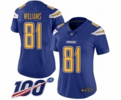 Women's Los Angeles Chargers #81 Mike Williams Limited Electric Blue Rush Vapor Untouchable 100th Season Football Jersey