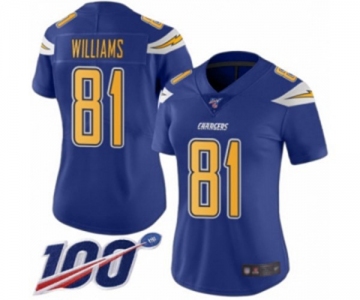 Women's Los Angeles Chargers #81 Mike Williams Limited Electric Blue Rush Vapor Untouchable 100th Season Football Jersey