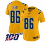 Women's Los Angeles Chargers #86 Hunter Henry Limited Gold Inverted Legend 100th Season Football Jersey