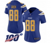 Women's Los Angeles Chargers #88 Virgil Green Limited Electric Blue Rush Vapor Untouchable 100th Season Football Jersey