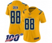 Women's Los Angeles Chargers #88 Virgil Green Limited Gold Inverted Legend 100th Season Football Jersey
