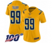 Women's Los Angeles Chargers #99 Jerry Tillery Limited Gold Inverted Legend 100th Season Football Jersey