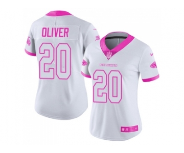 Women Nike Atlanta Falcons #20 Isaiah Oliver White Pink Stitched NFL Limited Rush Fashion Jersey