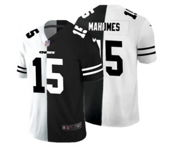 Men's Kansas City Chiefs #15 Patrick Mahomes Black V White Peace Split Vapor Untouchable Limited Football Jersey