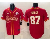 Men's Kansas City Chiefs #87 Travis Kelce Red With NKH Patch Cool Base Stitched Baseball Jersey Men's Kansas City Chiefs #87 Travis Kelce Red With NKH Patch Cool Base Stitched Baseball Jersey
