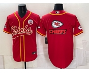 Men's Kansas City Chiefs Red Gold Team Big Logo With Patch Cool Base Stitched Baseball Jersey Men's Kansas City Chiefs Red Gold Team Big Logo With Patch Cool Base Stitched Baseball Jersey