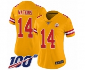 Women's Kansas City Chiefs #14 Sammy Watkins Limited Gold Inverted Legend 100th Season Football Jersey