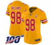 Women's Kansas City Chiefs #98 Xavier Williams Limited Gold Inverted Legend 100th Season Football Jersey