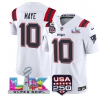 Men's New England Patriots #10 Drake Maye White 2025 F.U.S.E. Super Bowl LX Patch USA 250' Patch Vapor Limited Football Stitched Jersey