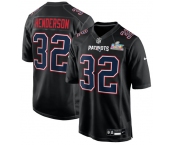 Men's New England Patriots #32 TreVeyon Henderson Black 2025 Super Bowl LX Patch Carbon Fashion Stitched Game Jersey Men's New England Patriots #32 TreVeyon Henderson Black 2025 Super Bowl LX Patch Carbon Fashion Stitched Game Jersey