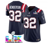 Men's New England Patriots #32 TreVeyon Henderson Navy 2025 F.U.S.E. Super Bowl LX Patch Limited Football Stitched Jersey Men's New England Patriots #32 TreVeyon Henderson Navy 2025 F.U.S.E. Super Bowl LX Patch Limited Football Stitched Jersey