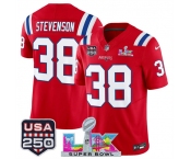 Men's New England Patriots #38 Rhamondre Stevenson Red 2025 F.U.S.E. Super Bowl LX Patch And USA 250' Patch Vapor Limited Football Stitched Jersey Men's New England Patriots #38 Rhamondre Stevenson Red 2025 F.U.S.E. Super Bowl LX Patch And USA 250' Patch Vapor Limited Football Stitched Jersey