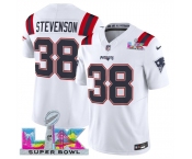 Men's New England Patriots #38 Rhamondre Stevenson White 2025 F.U.S.E. Super Bowl LX Patch Vapor Limited Football Stitched Jersey Men's New England Patriots #38 Rhamondre Stevenson White 2025 F.U.S.E. Super Bowl LX Patch Vapor Limited Football Stitched Jersey