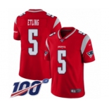 Men's New England Patriots #5 Danny Etling Limited Red Inverted Legend 100th Season Football Jersey
