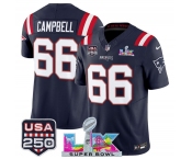 Men's New England Patriots #66 Will Campbell Navy 2025 F.U.S.E. Super Bowl LX Patch And USA 250' Patch Vapor Limited Football Stitched Jersey Men's New England Patriots #66 Will Campbell Navy 2025 F.U.S.E. Super Bowl LX Patch And USA 250' Patch Vapor Limited Football Stitched Jersey