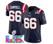 Men's New England Patriots #66 Will Campbell Navy 2025 F.U.S.E. Super Bowl LX Patch Vapor Limited Football Stitched Jersey Men's New England Patriots #66 Will Campbell Navy 2025 F.U.S.E. Super Bowl LX Patch Vapor Limited Football Stitched Jersey
