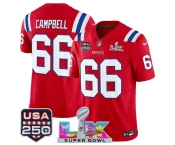 Men's New England Patriots #66 Will Campbell Red 2025 F.U.S.E. Super Bowl LX Patch And USA 250' Patch Vapor Limited Football Stitched Jersey Men's New England Patriots #66 Will Campbell Red 2025 F.U.S.E. Super Bowl LX Patch And USA 250' Patch Vapor Limited Football Stitched Jersey