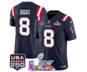 Men's New England Patriots #8 Stefon Diggs Navy 2025 F.U.S.E. Super Bowl LX Patch And USA 250' Patch Vapor Limited Football Stitched Jersey