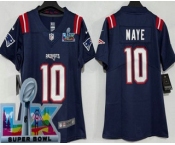 Women's New England Patriots #10 Drake Maye Limited Navy Super Bowl LX Vapor Jersey
