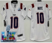 Women's New England Patriots #10 Drake Maye Limited White Super Bowl LX Vapor Jersey