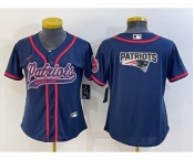 Women's New England Patriots #10 Mac Jones Navy Blue Team Big Logo With Patch Cool Base Stitched Baseball Jersey