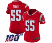 Women's New England Patriots #55 John Simon Limited Red Inverted Legend 100th Season Football Jersey