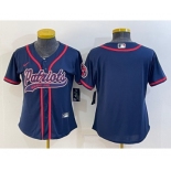 Women's New England Patriots Blank Navy With Patch Cool Base Stitched Baseball Jersey