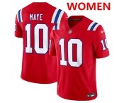 Women's New england patriots #10 drake maye red 2024 f.u.s.e. navy vapor untouchable limited football stitched jersey