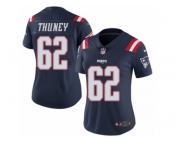 Women's Nike New England Patriots #62 Joe Thuney Limited Navy Blue Rush NFL Jersey