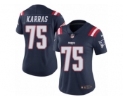 Women's Nike New England Patriots #75 Ted Karras Limited Navy Blue Rush NFL Jersey