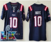 Youth New England Patriots #10 Drake Maye Limited Navy Super Bowl LX Vapor Jersey