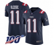 Youth New England Patriots #11 Drew Bledsoe Limited Navy Blue Rush Vapor Untouchable 100th Season Football Jersey