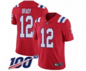 Youth New England Patriots #12 Tom Brady Red Alternate Vapor Untouchable Limited Player 100th Season Football Jersey