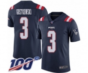 Youth New England Patriots #3 Stephen Gostkowski Limited Navy Blue Rush Vapor Untouchable 100th Season Football Jersey