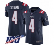 Youth New England Patriots #4 Jarrett Stidham Limited Navy Blue Rush Vapor Untouchable 100th Season Football Jersey