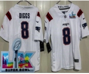 Youth New England Patriots #8 Stefon Diggs Limited White Super Bowl LX Vapor Jersey