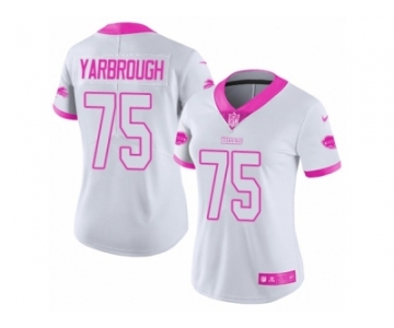 Women Nike Buffalo Bills #75 Eddie Yarbrough Limited White Pink Rush Fashion NFL Jersey