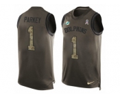 Men Nike Miami Dolphins #1 Cody Parkey Limited Green Salute to Service Tank Top NFL Jersey