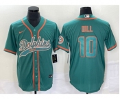 Men's Miami Dolphins #10 Tyreek Hill Aqua Cool Base Stitched Baseball Jersey