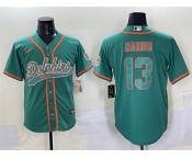 Men's Miami Dolphins #13 Dan Marino Aqua Cool Base Stitched Baseball Jersey